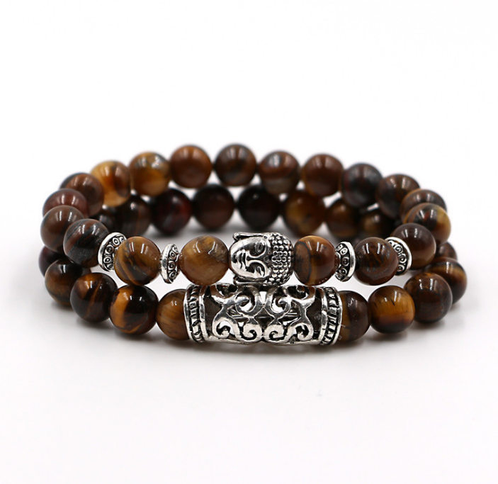 Natural Stone Set Bracelets - Volcanic Stone and Tiger Eye Beads Energy Bracelet - Minihomy