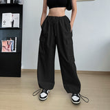 Women's Wide-Leg Loose Large Size String Straight Leg Cargo Pants