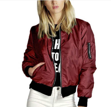 Solid color short style vertical collar leisure zipper jacket