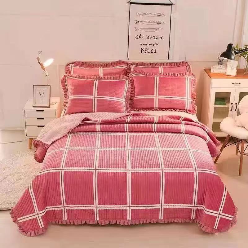 Crystal Velvet Bed Cover With Warm Quilted Sheets Korean Style