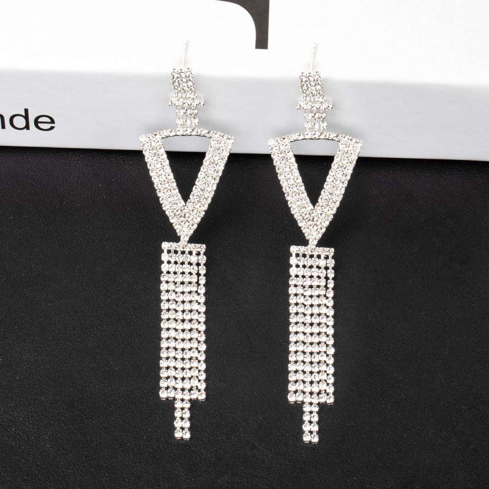 925 Silver Needle Ornaments Rhinestone Letter B Earrings Banquet Tassel Ear - Minihomy