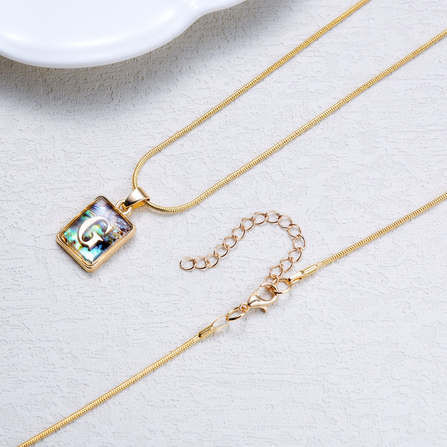 26 Letter Square Necklace Colorful Shell Luminous Pendant Chain Necklace For Women - Minihomy