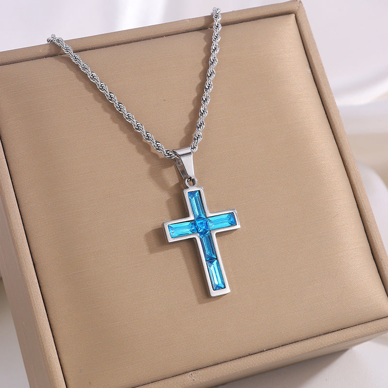 Fashion Jewelry European And American Ing Style Diamond Cross Necklace Unique No Color Fading