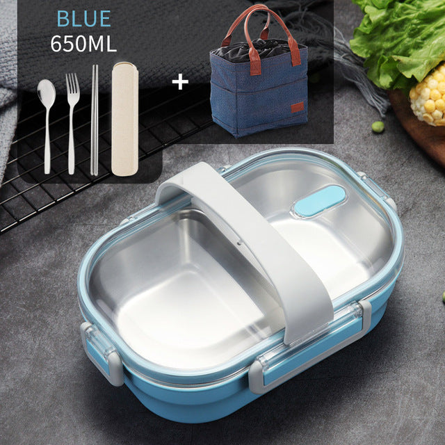 Portable Children's Lunch Box 304 Stainless Steel Bento Kitchen Leak Proof Food Box for Kids