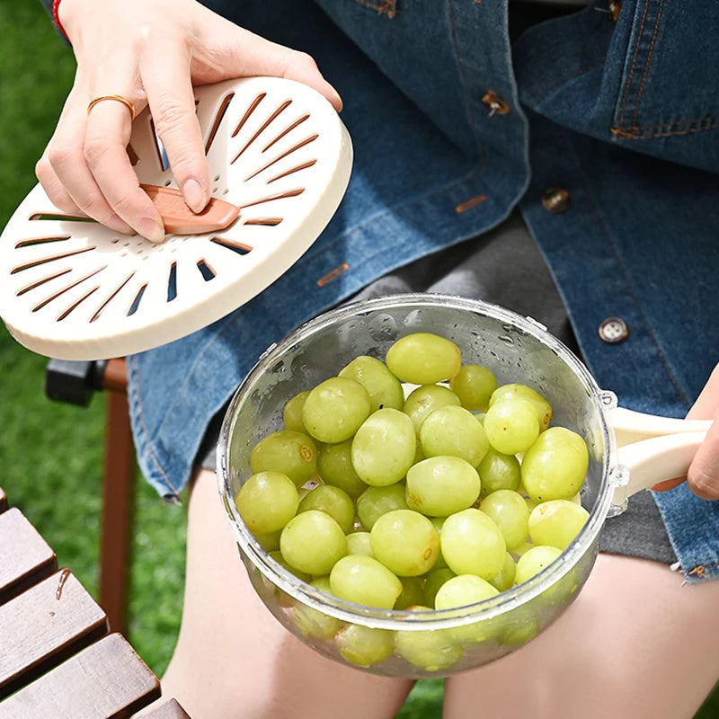 Foldable Fruit & Vegetable Drain Basket with Lid - Colander, Washing Bowl, Refrigerator Crisper, Kitchen Gadget - Minihomy