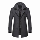 Long Jacket Slim Fit Overcoat Casual Wool Blends Warm Outerwear Windbreaker Men