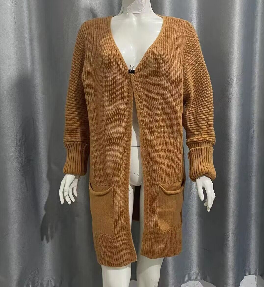 Solid Color Loose Knitted Sweater Mid-length Coat