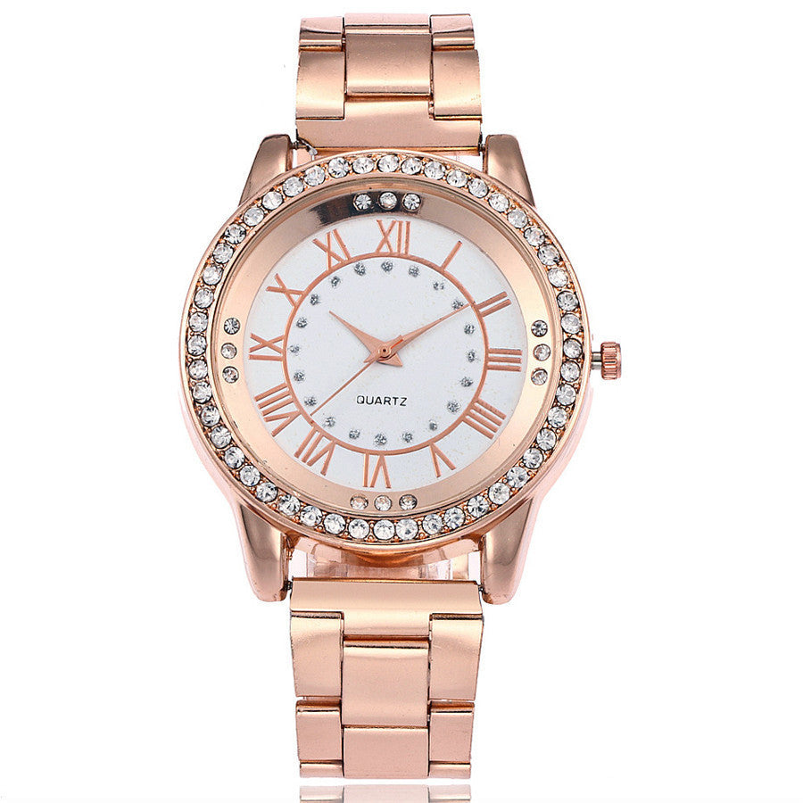 Vansvar Brand Rose Gold Watch Luxury Women Dress Rhinestone Quartz Watch Casual Women Stainless Steel Wristwatches Female Clock