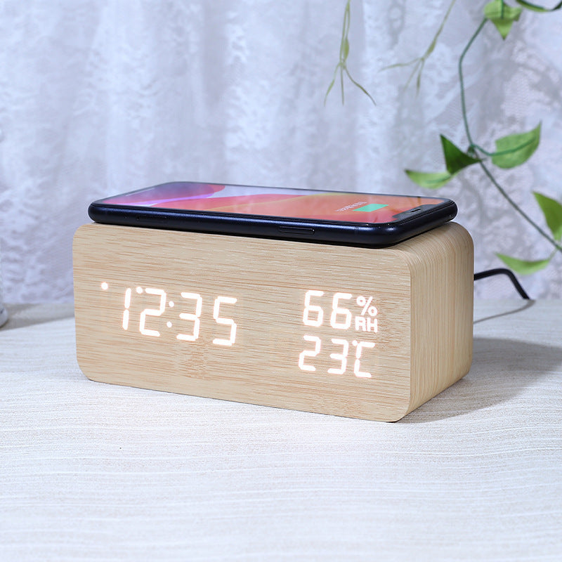 Smart Wireless Charging Wooden Alarm Clock Creative Wooden