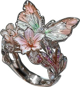 Gold Plated Butterfly Flower Crystal Ring for Women - Elegant Aesthetic Jewelry