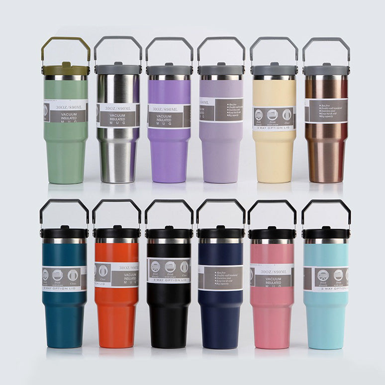 Portable Stainless Steel Travel Tumbler - Insulated Water Bottle with Handle Cover