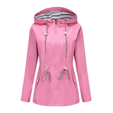 Long Sleeved Splashproof Mid Length Windbreaker For Women's Hooded Raincoat - Minihomy