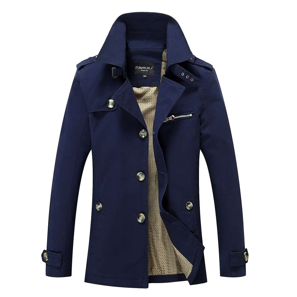 Men's Casual Solid Color Trench Coat - Minihomy