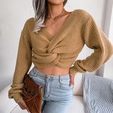 Women's Long-sleeved Knotted Knitted Sweater