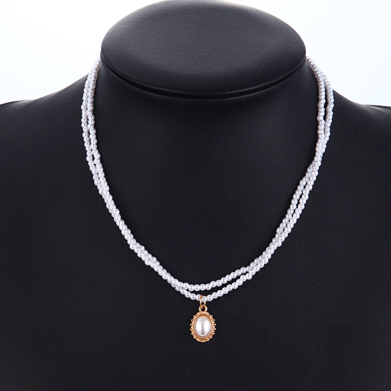 Retro Double-Layer Pearl Necklace Female Simple Temperament Necklace