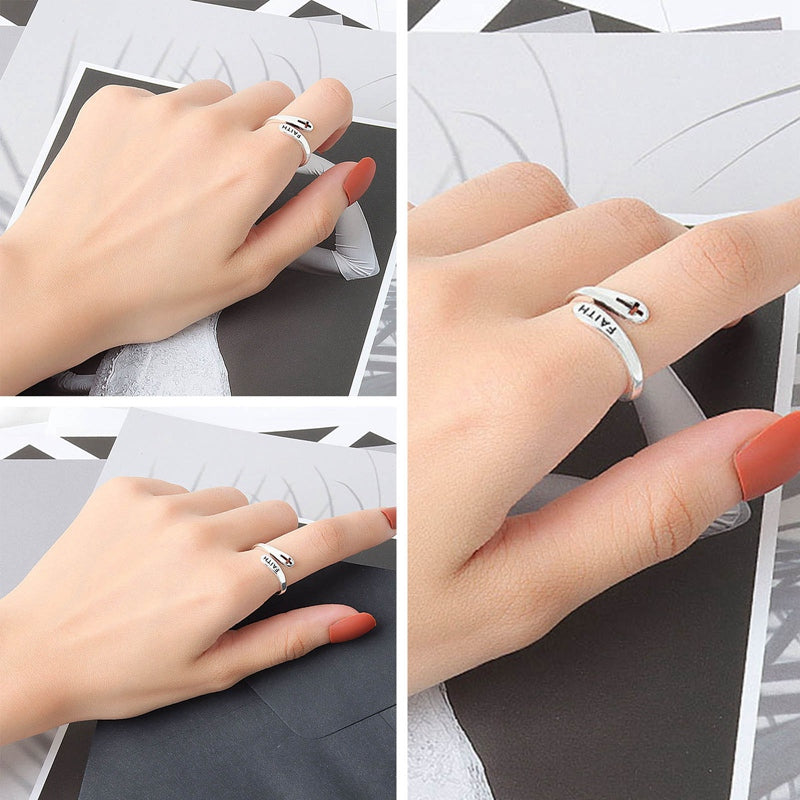 Adjustable Ring Vintage Faith Letters Cross Opening Adjustable Rings For Women Men