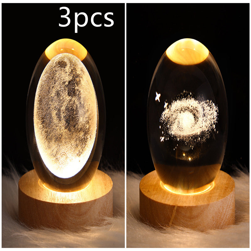 LED Night Light Galaxy Crystal Ball Table Lamp - 3D Planet Moon Lamp for Bedroom Home Decor