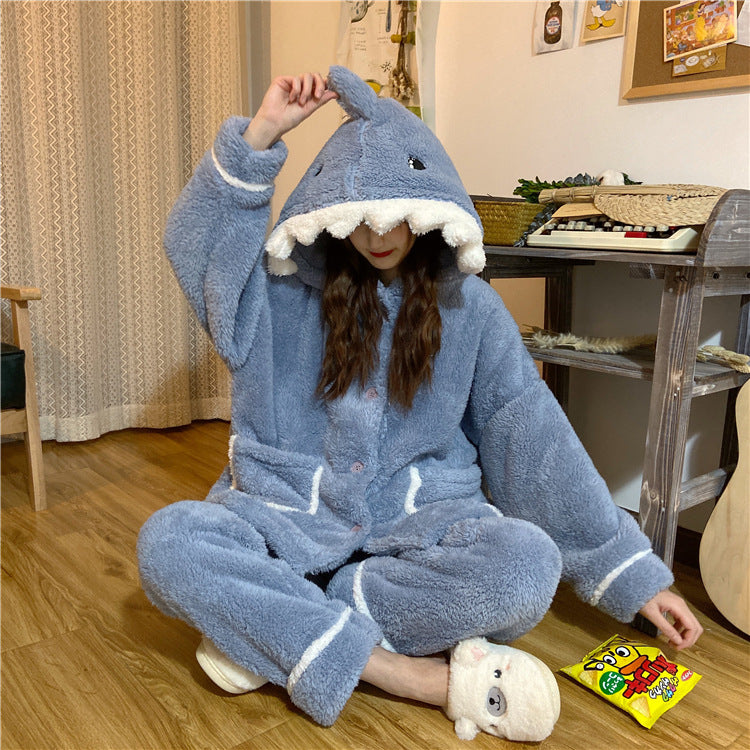 Autumn And Winter Cute Hooded Home Cute Pajamas Sets - Minihomy