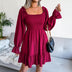 Flared Long Sleeve Dresses Women Square Neck Ruffled Swing Dress - Minihomy