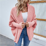 New Loose Knitted Sweater Solid Color Bat Sleeve Large Lapel Cardigan Autumn And Winter Fashion Jacket For Women Clothing - Minihomy