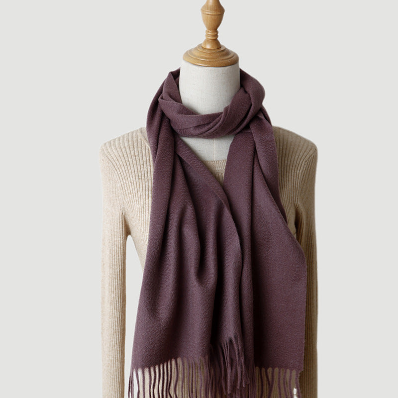 Solid Color Autumn And Winter Tassel Pure Cashmere Scarf For Women