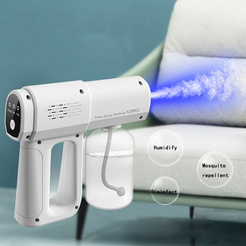 Electric Sanitizer Sprayer: Blue Light Nano Steam Disinfection Gun for Home & Car - Wireless USB Humidifier Atomizer