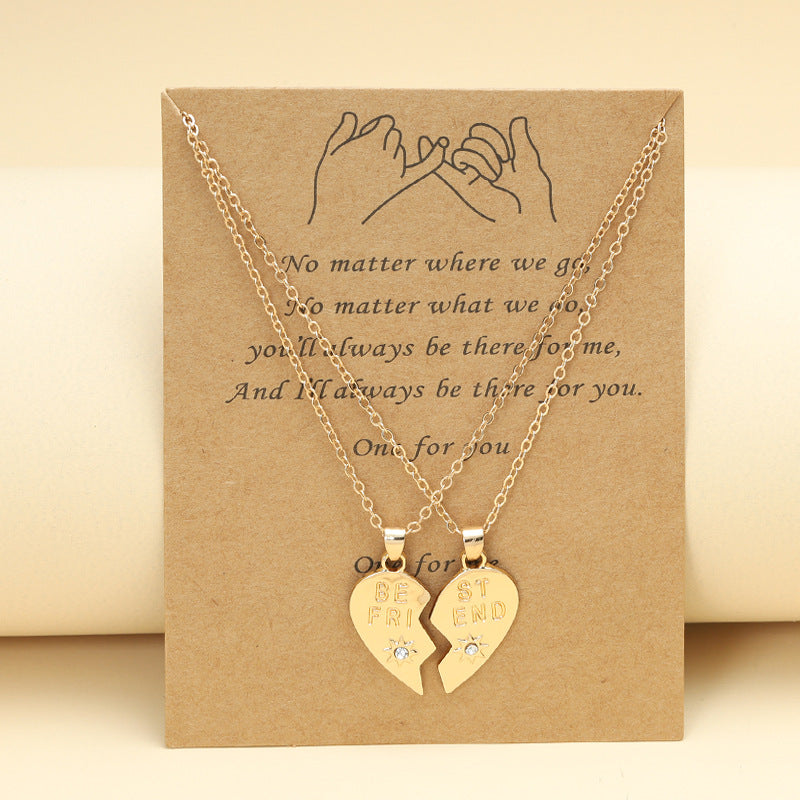 Best Friend Heart Clavicle Chain Friendship Card Necklace - Minihomy