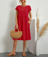 Women's Cotton Round Neck A-line Skirt Dress