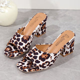 Women's Leopard Print Square Toe Chunky Heel Sandals