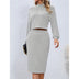 Long Sleeve Top Solid Color Hip Skirt Two Pieces - Minihomy