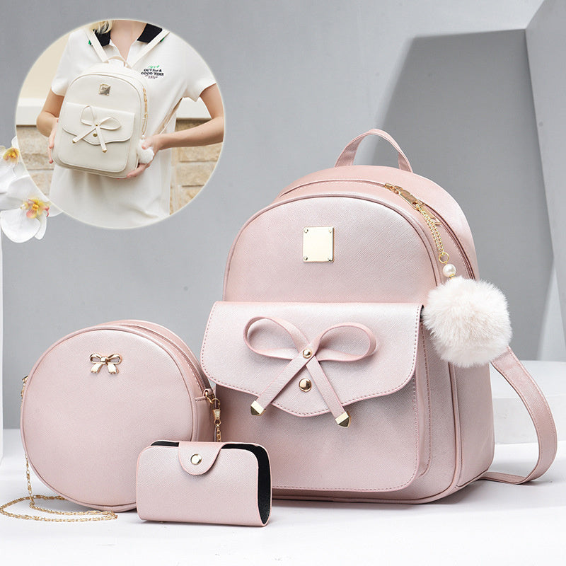 Women's PU Bow Bag Set: Cute Backpack, Crossbody & Coin Purse