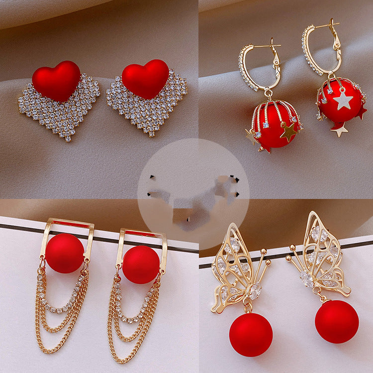 Female Bowknot Pearl Earrings Temperament Christmas - Minihomy