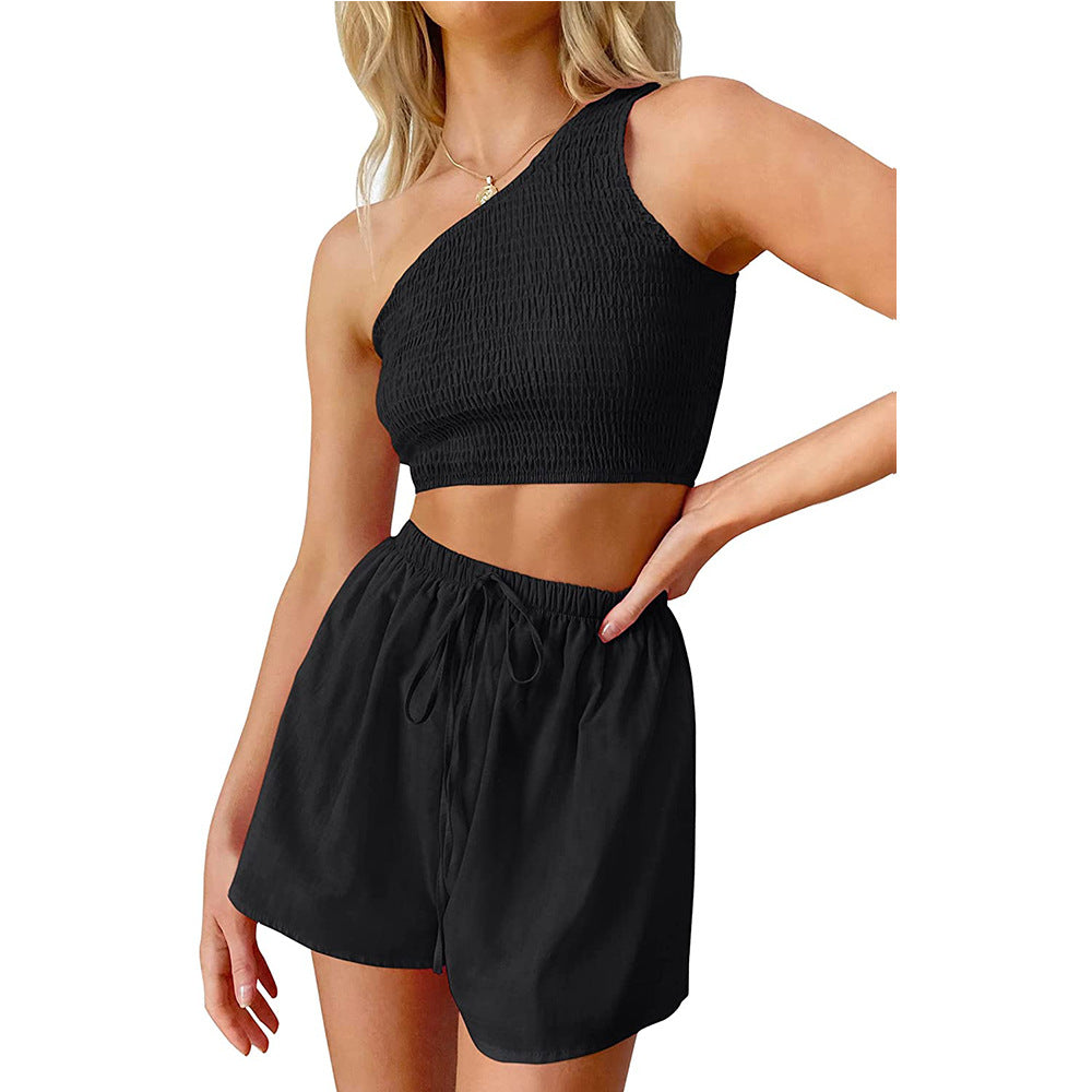 Midriff-baring Top Shorts Beach Two-piece Suit - Minihomy