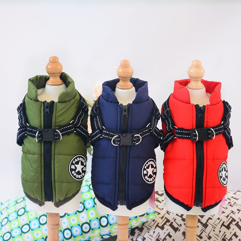 Waterproof Dog Clothes Winter Dog Coat With Harness Warm Pet Clothing