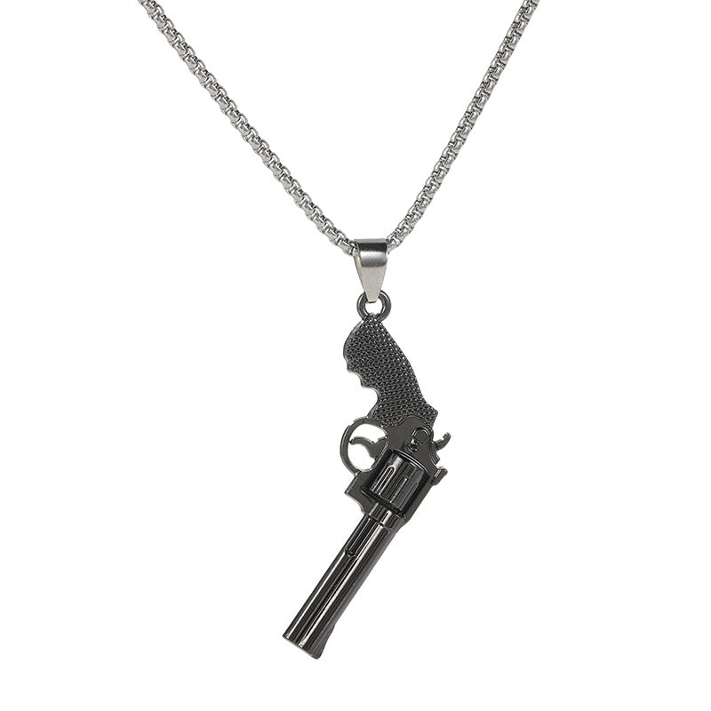 Titanium Steel Revolver Pendant Personality Denim Necklace: Unleash Your Bold Style