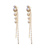 Temperament Pearl Tassel Long Earrings With 925 Silver