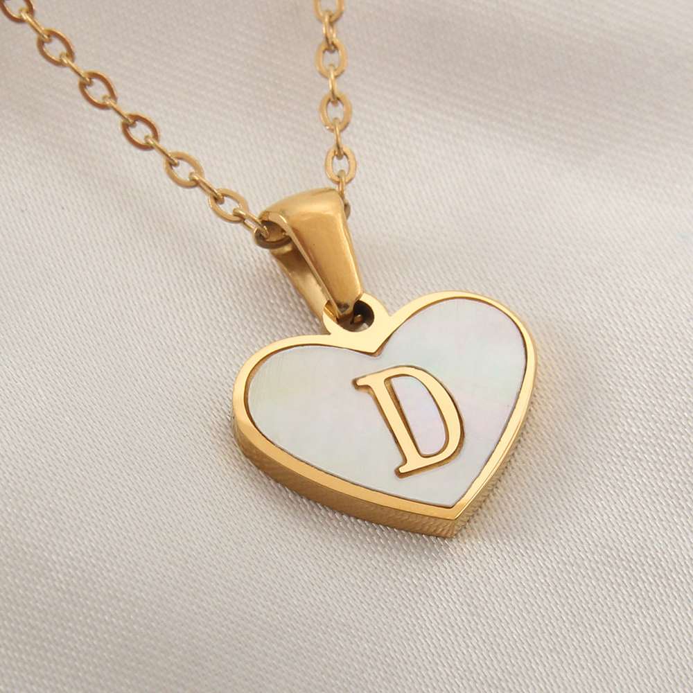 26 Letter Heart-shaped Necklace White Shell Love Clavicle Chain Necklace For Women - Minihomy