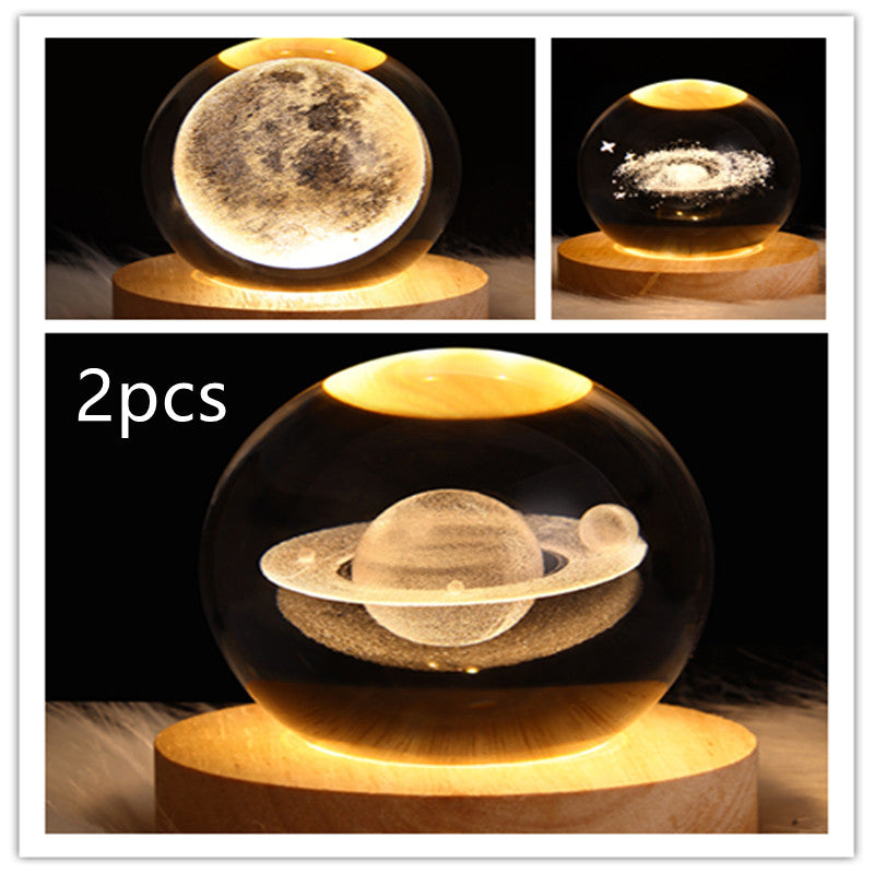 LED Night Light Galaxy Crystal Ball Table Lamp - 3D Planet Moon Lamp for Bedroom Home Decor