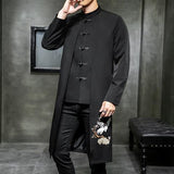 Men's Trendy Mid-length Hanfu Embroidered Trench Tang Suit Casual Coat