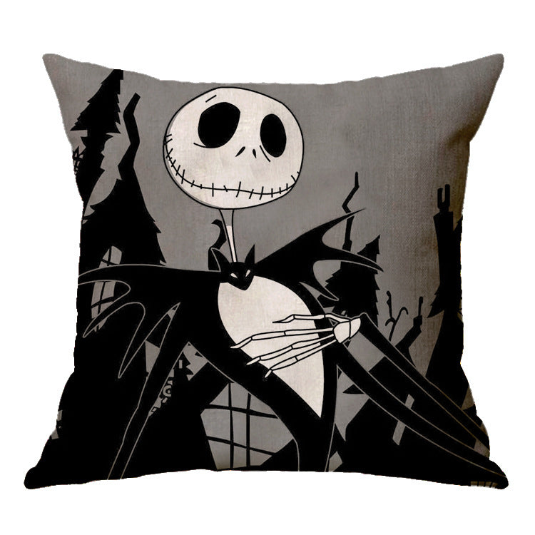 Linen Skull Halloween Pillow Cover