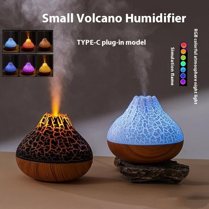 Volcano Humidifier Wood Grain Fog Mute Seven-color Ambience Light