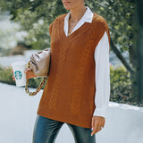 Solid Color Women's Knitted Sleeveless Vest Sweater Vest