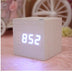 Minimalist Cube shaped sound-sensitive wooden digital clock with temperature display - Minihomy