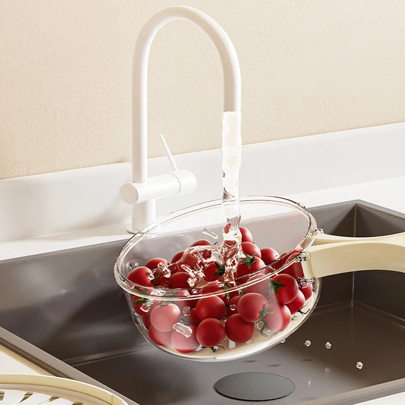 Foldable Fruit & Vegetable Drain Basket with Lid - Colander, Washing Bowl, Refrigerator Crisper, Kitchen Gadget - Minihomy