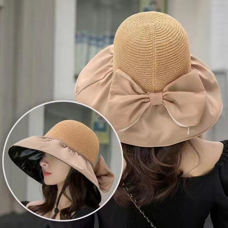 Large Brim Sun Hat with Bow - UV Protection, Summer Fisherman Hat for Women