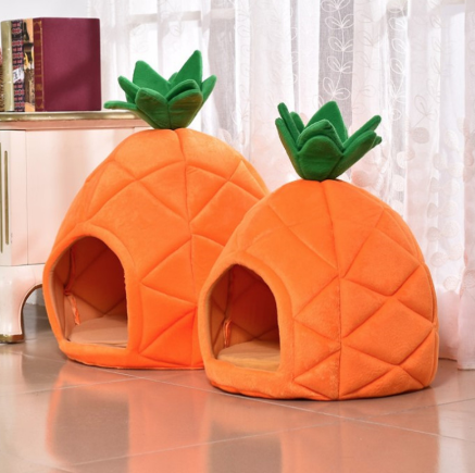 Cute Pet Bed House Winter Warm Mat Kennel Pineapple Shaped Soft Sponge