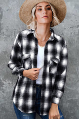 Plaid Shirt Women Spring Mid-length Loose Blouse Turndown Collar Shirt Clothing