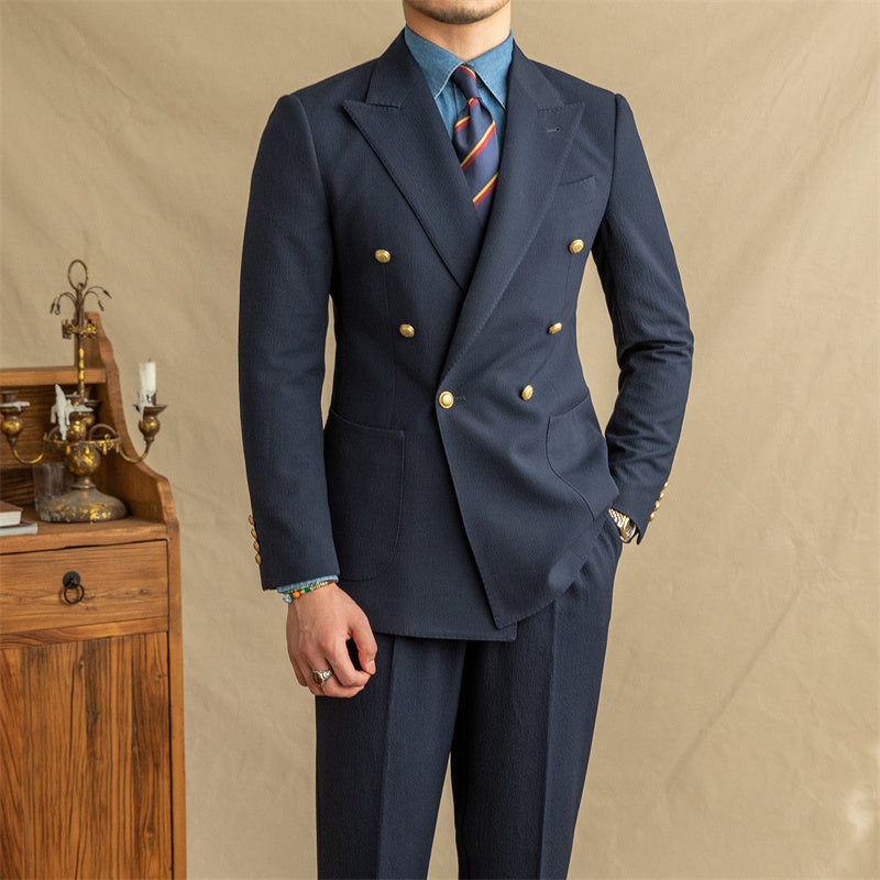 Breathable Seersucker Half-lined Non-iron Double-breasted Jacket