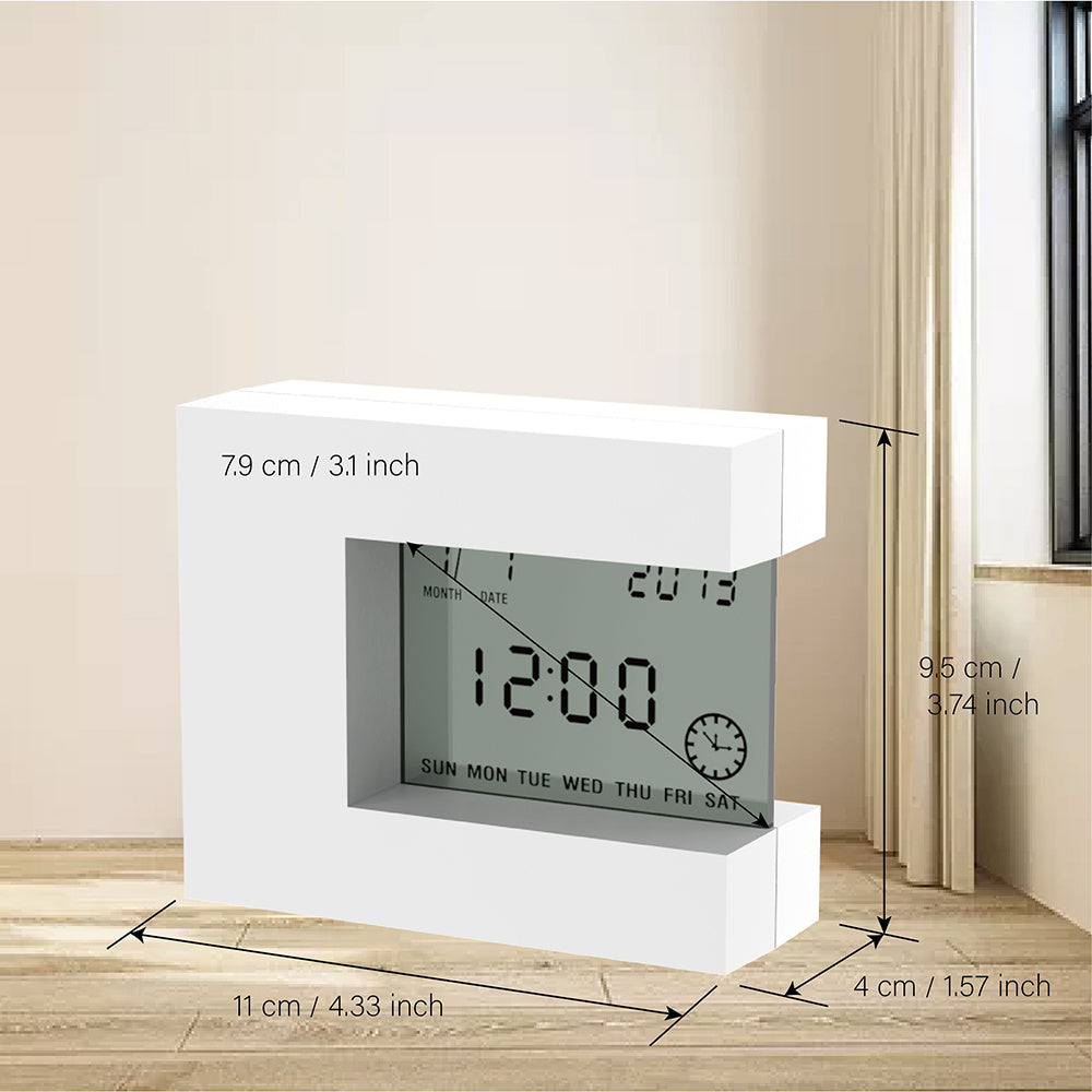 Electronic Square LCD Calendar Alarm Clock Digital Desk Watch White with Home Thermometer Count Down Timer Battery Operated - Minihomy