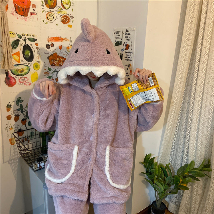 Autumn And Winter Cute Hooded Home Cute Pajamas Sets - Minihomy